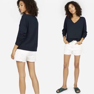 Everlane Cotton V-Neck Long Sleeve Crop Sweater Navy XL